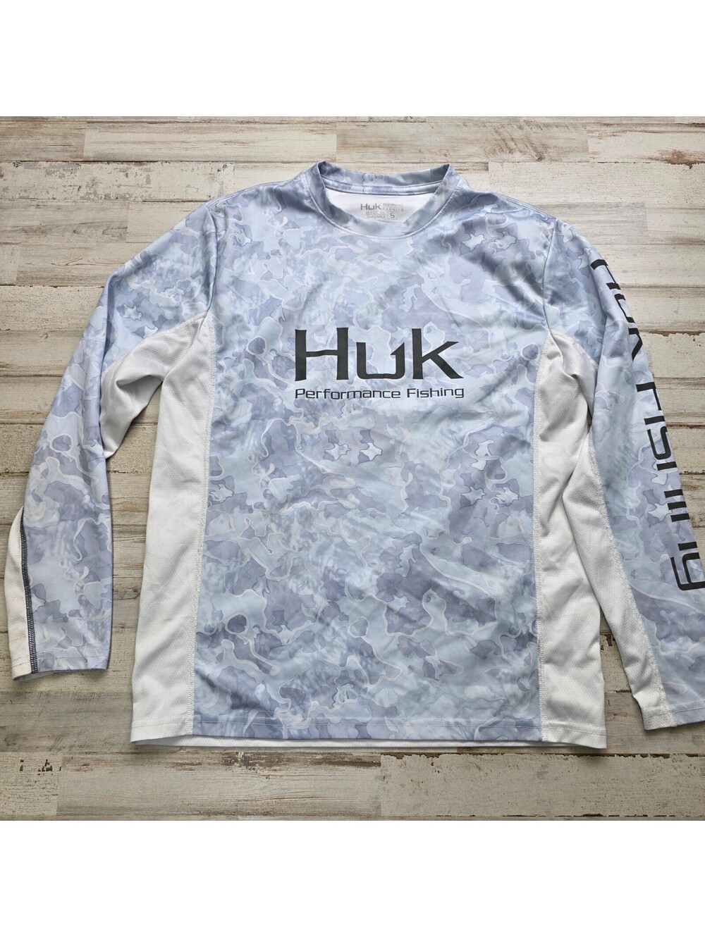 Huk Performance Fishing Shirt S Blue White Camo Long Sleeve 100% Polyester